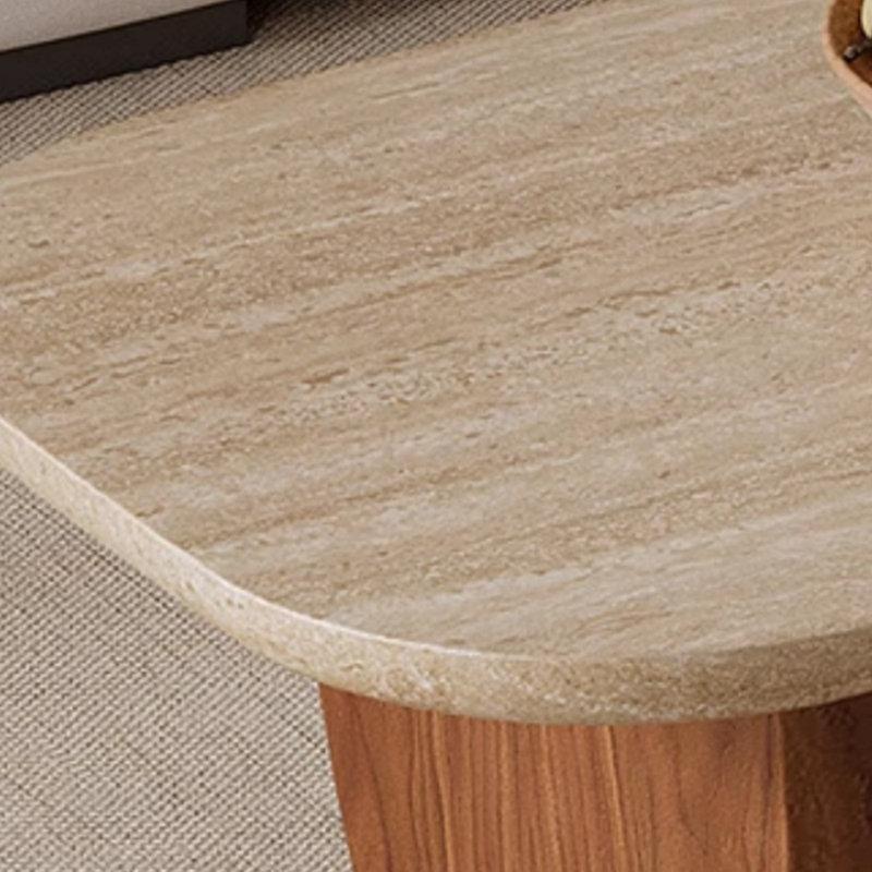 Kırmızı Meşe Ayaklı Doğal Granit Üstü Orta Sehpa 35 cm - 104317
