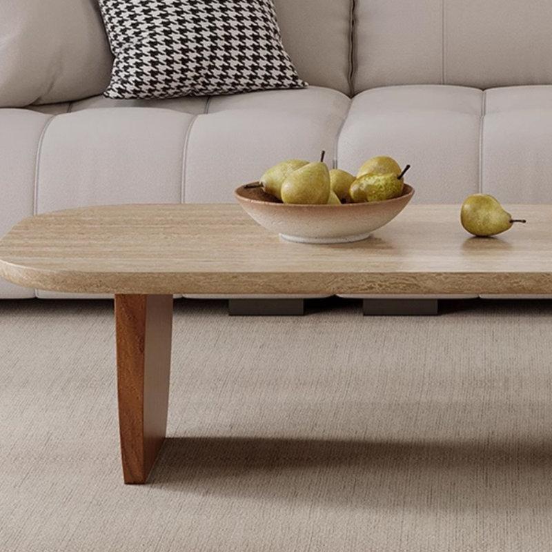 Kırmızı Meşe Ayaklı Doğal Granit Üstü Orta Sehpa 35 cm - 104317