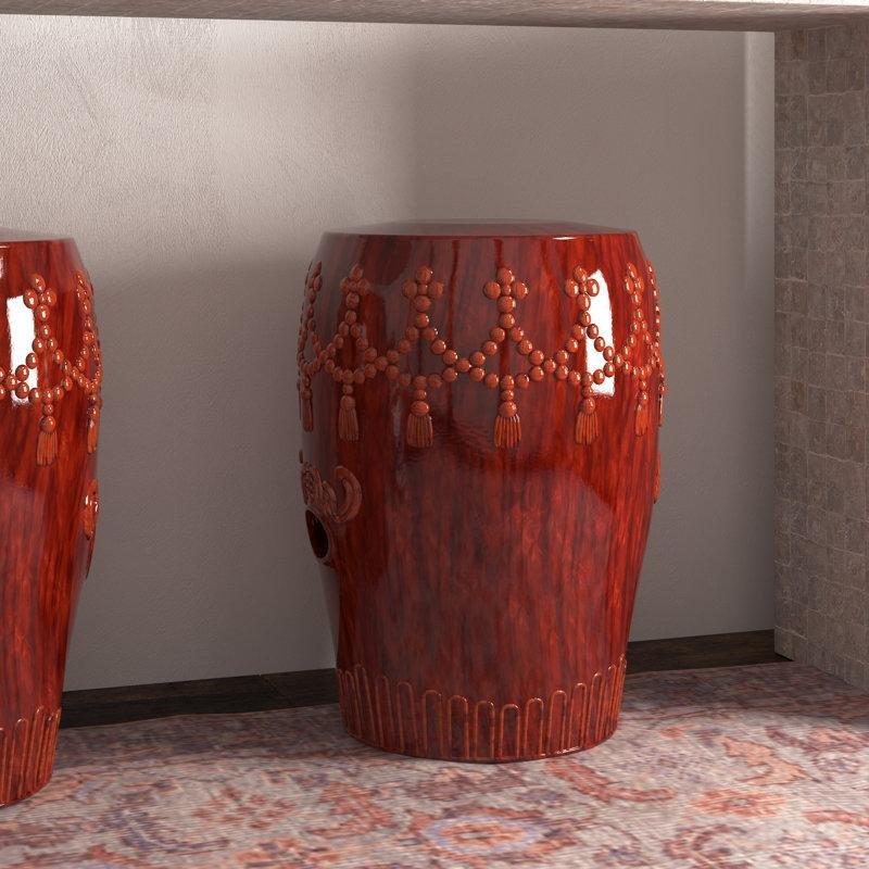 Kırmızı Seramik Suya Dayanıklı Seramik Yan Sehpa-49x36x36 cm - 113421