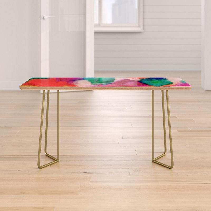 Kırmızı Yeşil Desenli Masif Ahşap Orta Sehpa 97x48 cm - 105499