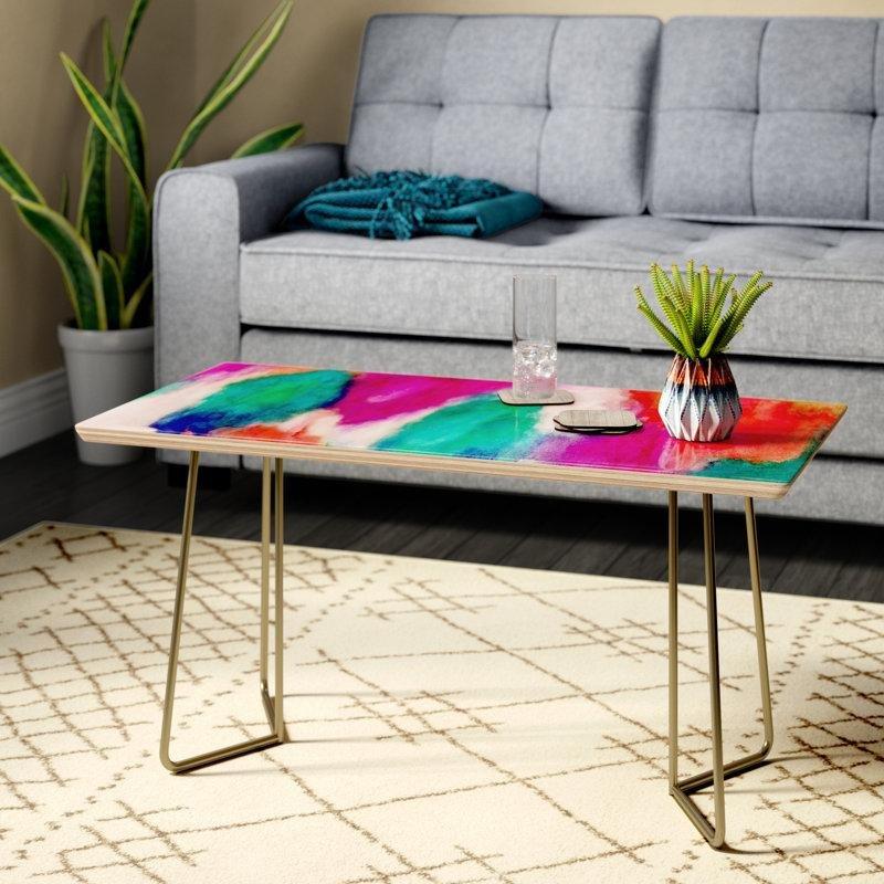 Kırmızı Yeşil Desenli Masif Ahşap Orta Sehpa 97x48 cm - 105499