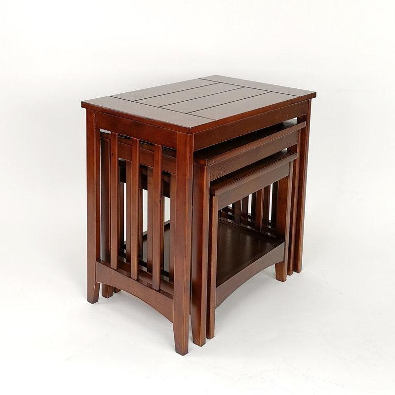 Klasik Kahverengi Masif Ahşap Üçlü Zigon Sehpa 61x41x41 cm - 108313