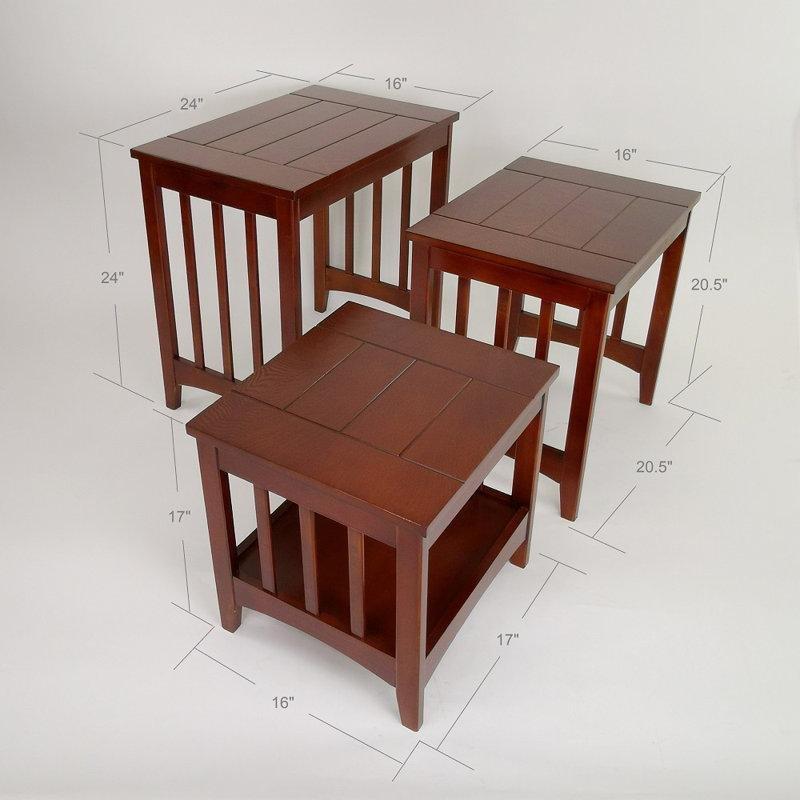 Klasik Kahverengi Masif Ahşap Üçlü Zigon Sehpa 61x41x41 cm - 108313