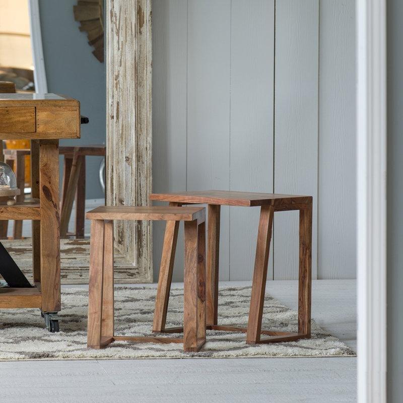 Klasik Zigon Sehpa Doğal Akasya Masif Ahşap 2'li Set 56x53x35 cm - 108307