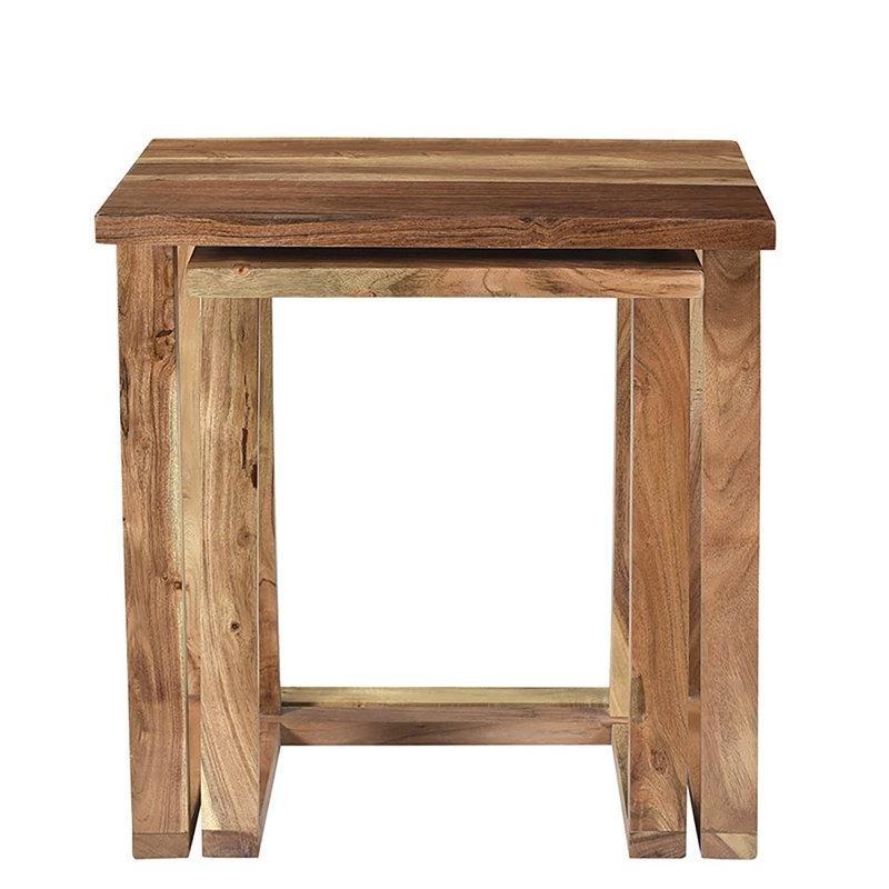 Klasik Zigon Sehpa Doğal Akasya Masif Ahşap 2'li Set 56x53x35 cm - 108307