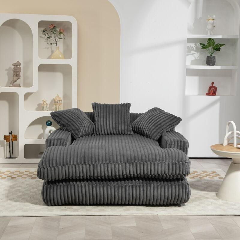 Kord Bej Velours Tabanlı 3 Yastıklı Yer Tipi Dinlenme Koltuğu 125x155x63 cm Gri - 109384