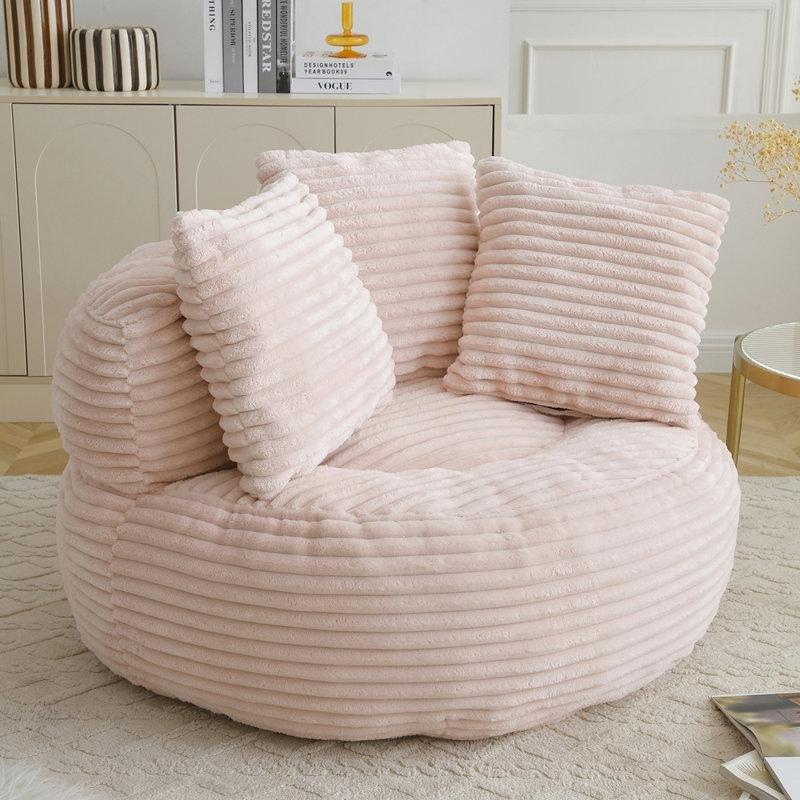 Kordon Kadife Çizgili Çocuk Dinlenme Koltuğu, Dolgulu ve 3 Yastıklı-115 x 102 x 97 cm - 109721