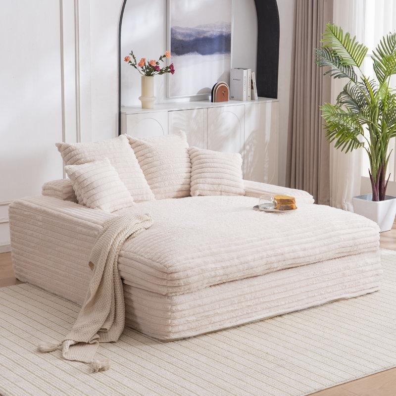 Korduroy Kumaş Kaplamalı Puf Dinlenme Koltuğu, 4 Yastıklı, Geniş Kolçaklı, Montajsız-Full-177 x 168 x 63 cm - 109406