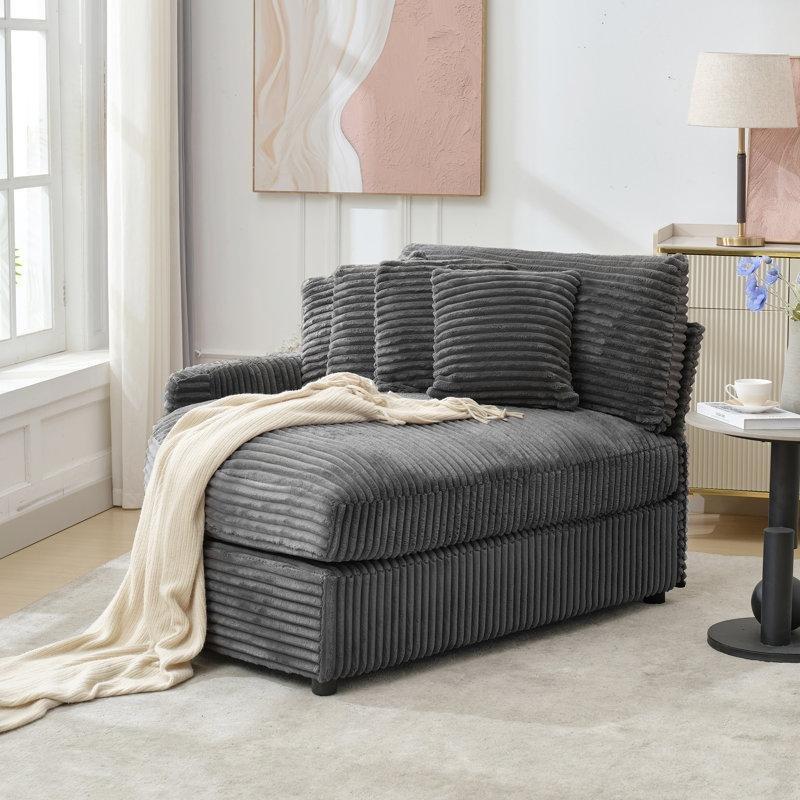 Korduroy Kumaş Kaplamalı Tek Kollu Puf Dinlenme Koltuğu, 4 Yastıklı-86 x 128 x 142 cm - 109445
