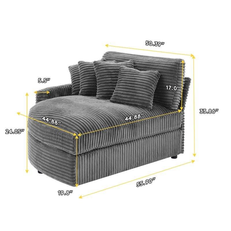 Korduroy Kumaş Kaplamalı Tek Kollu Puf Dinlenme Koltuğu, 4 Yastıklı-86 x 128 x 142 cm - 109445