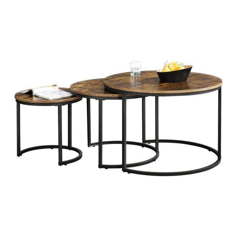 Koyu Ahşap Desenli Yuvarlak Zigon Sehpa Takımı 78 cm - 3'lü Set - 106540