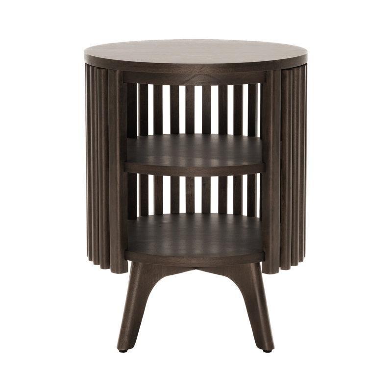 Koyu Ceviz Masif Ahşap Raflı Gazetelik Yan Sehpa-56x46x46 cm - 112998