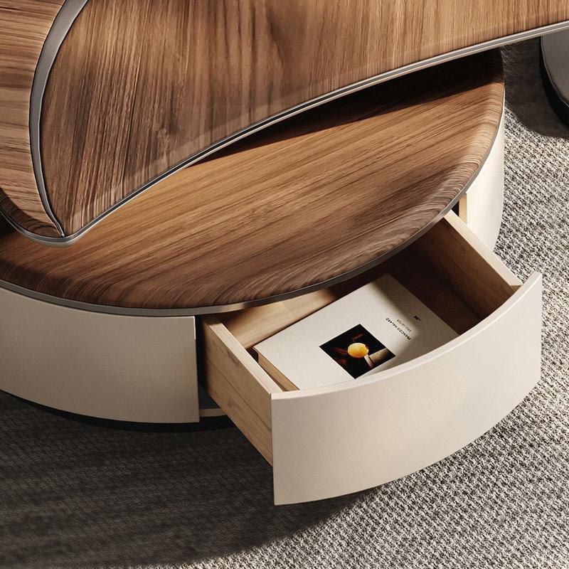 Koyu Ceviz Renkli Orta Sehpa 160x80 cm 2 Çekmeceli Yaprak Formlu Masif Ahşap - 105475