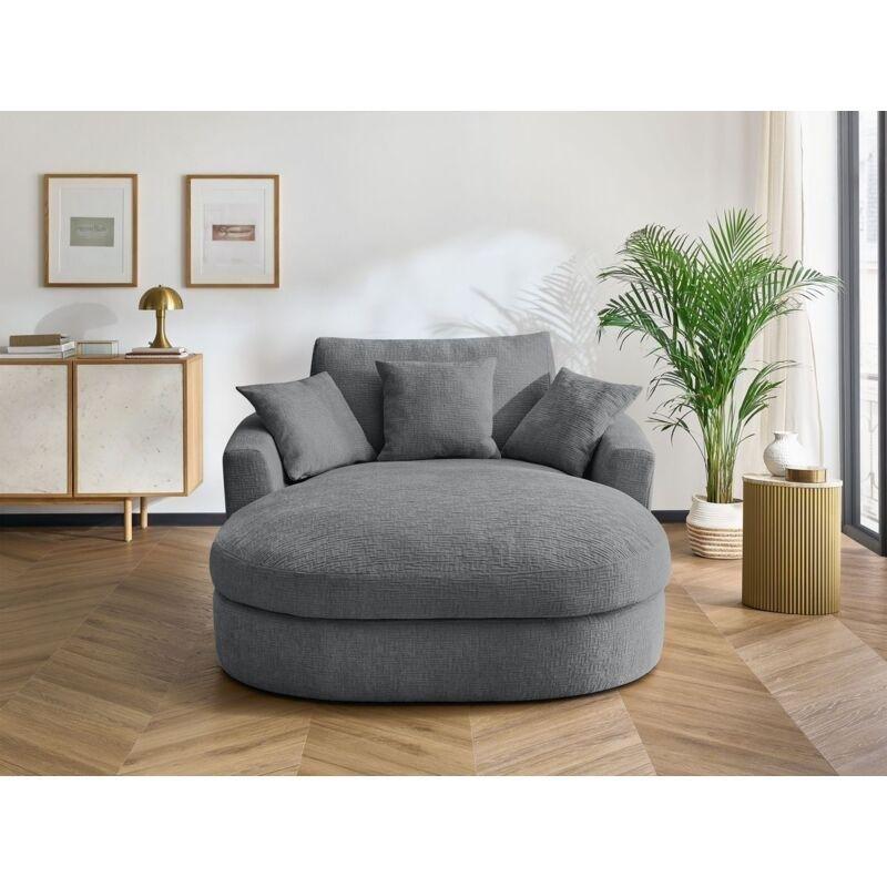 Koyu Gri Dokulu Kumaş 198x144x90 cm Geniş Modern Dinlenme Koltuğu - 109111