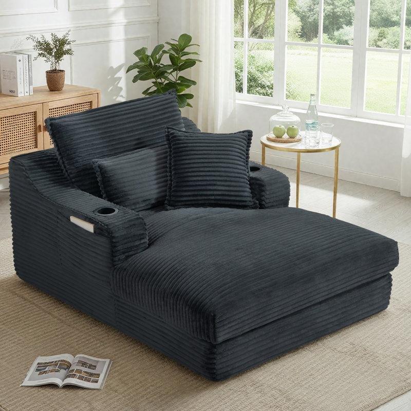 Koyu Gri Fitilli Kumaş Puf Dinlenme Koltuğu-68 x 121 x 173 cm - 109403