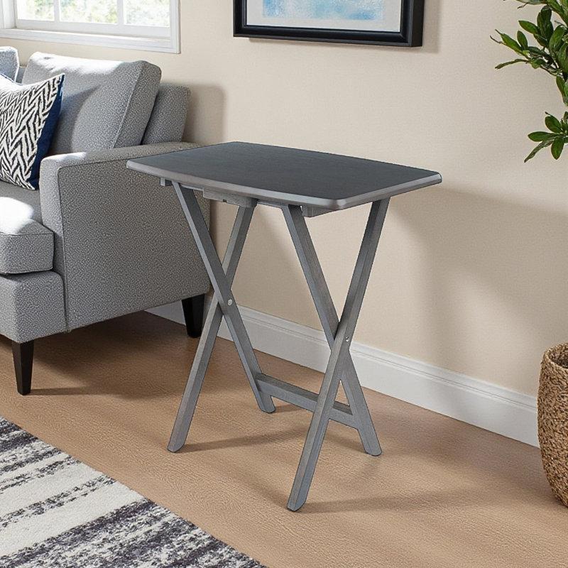 Koyu Gri Katlanır Zigon Sehpa 60x60 cm Masif Ahşap 5 Parça - 108250