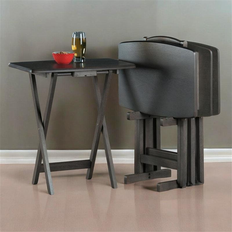 Koyu Gri Katlanır Zigon Sehpa 60x60 cm Masif Ahşap 5 Parça - 108250