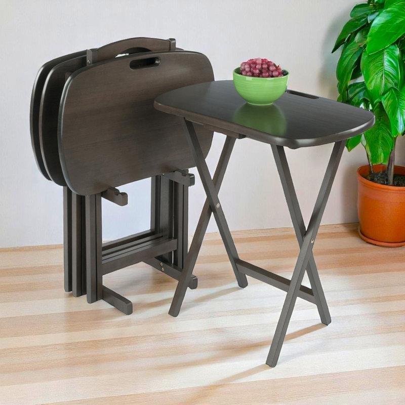 Koyu Gri Masif Ahşap Katlanır Zigon Sehpa 5'li Set 58 cm x 39 cm - 108283