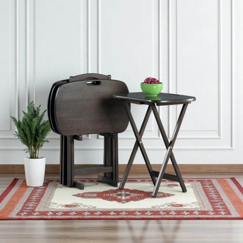 Koyu Gri Masif Ahşap Katlanır Zigon Sehpa 5%27li Set 58 cm x 39 cm - 108283