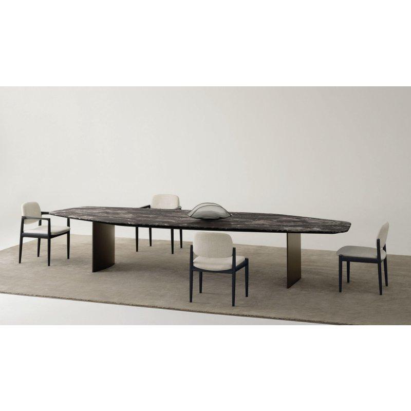 Koyu Gri Mermer Masa 400 cm Bronz Ahşap Ayaklı - 92125