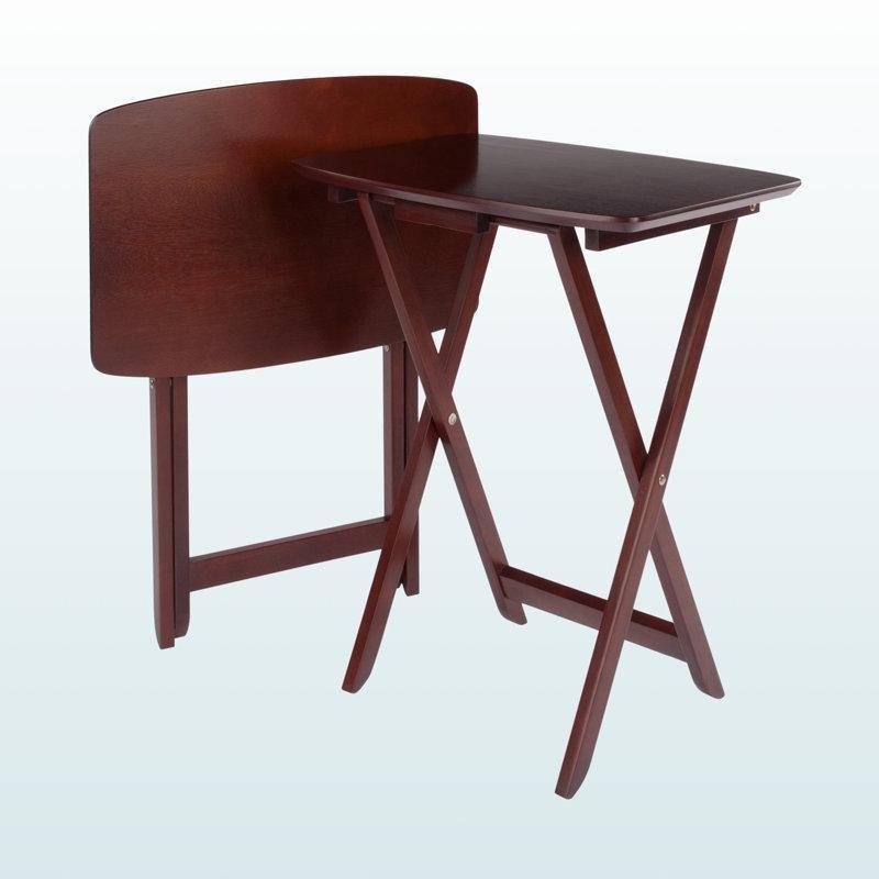 Koyu Kahverengi Katlanır Zigon Sehpa 54x38 cm Dikdörtgen 2'li Set - 108286