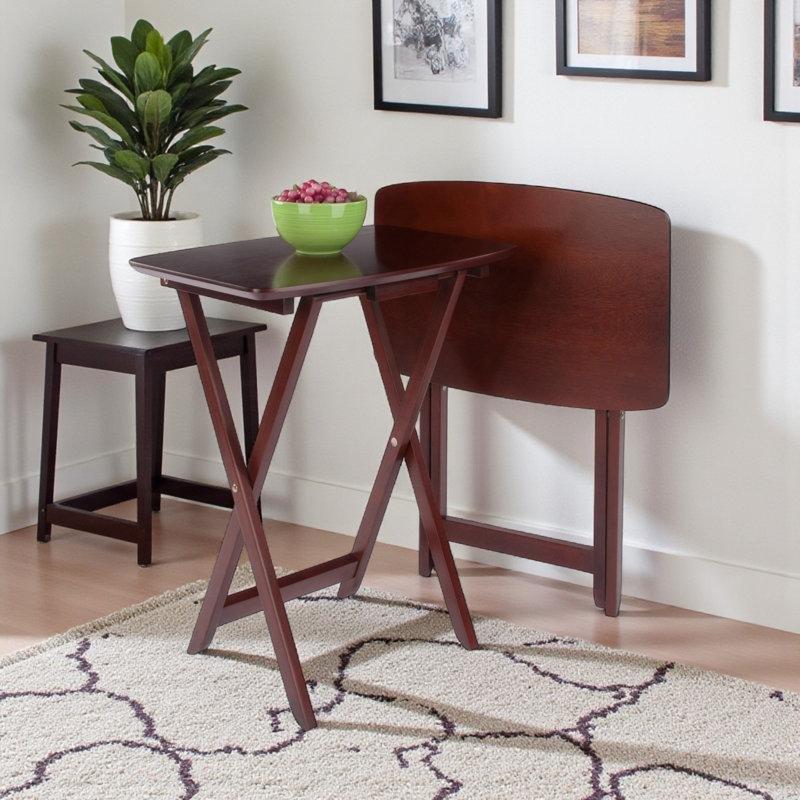 Koyu Kahverengi Katlanır Zigon Sehpa 54x38 cm Dikdörtgen 2%27li Set - 108286