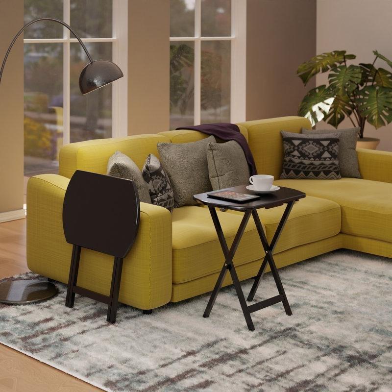 Koyu Kahverengi Kayın Ahşap Katlanır Zigon Sehpa İkili Set 64x40x25 cm - 108280