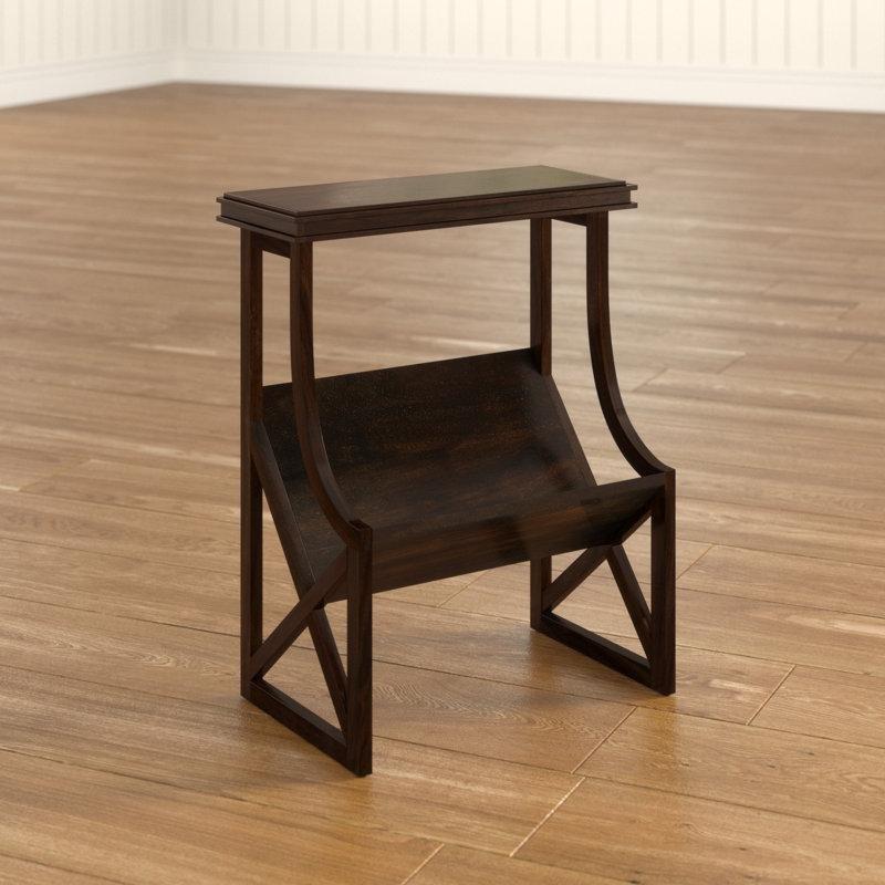 Koyu Kahverengi Masif Ahşap Gazetelikli Gazetelik Yan Sehpa-51x42x26 cm - 112950