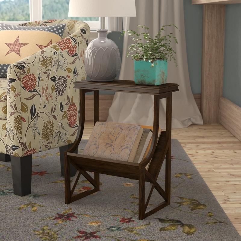 Koyu Kahverengi Masif Ahşap Gazetelikli Gazetelik Yan Sehpa-51x42x26 cm - 112950