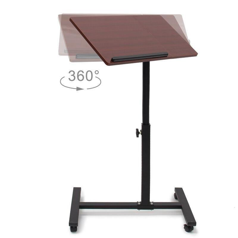 Koyu Kahverengi MDF Ayarlanabilir Eğimli Tekerlekli Yan Sehpa-95x60x41 cm - 111572