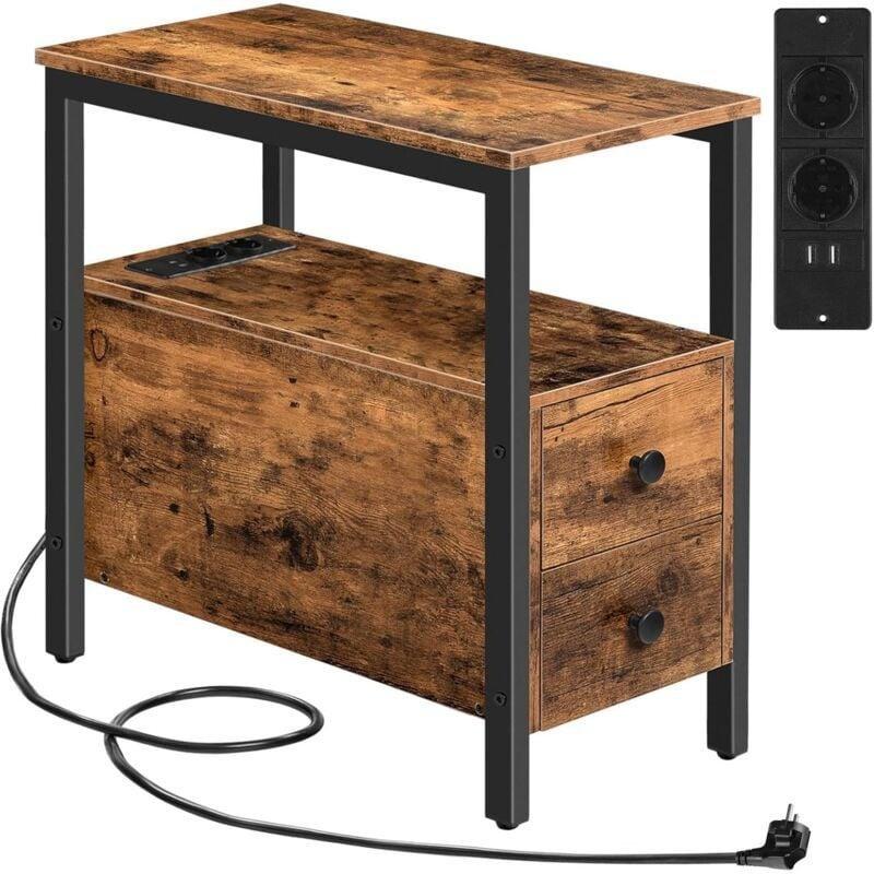 Koyu Kahverengi Yonga Levha Metal USB ve Prizli Şarj İstasyonlu Ahşap Yan Sehpa-48x30x61 cm - 110816 Koyu Kahverengi Yonga Levha Metal USB ve Prizli Şarj İstasyonlu Ahşap Yan Sehpa-48x30x61 cm - 110816