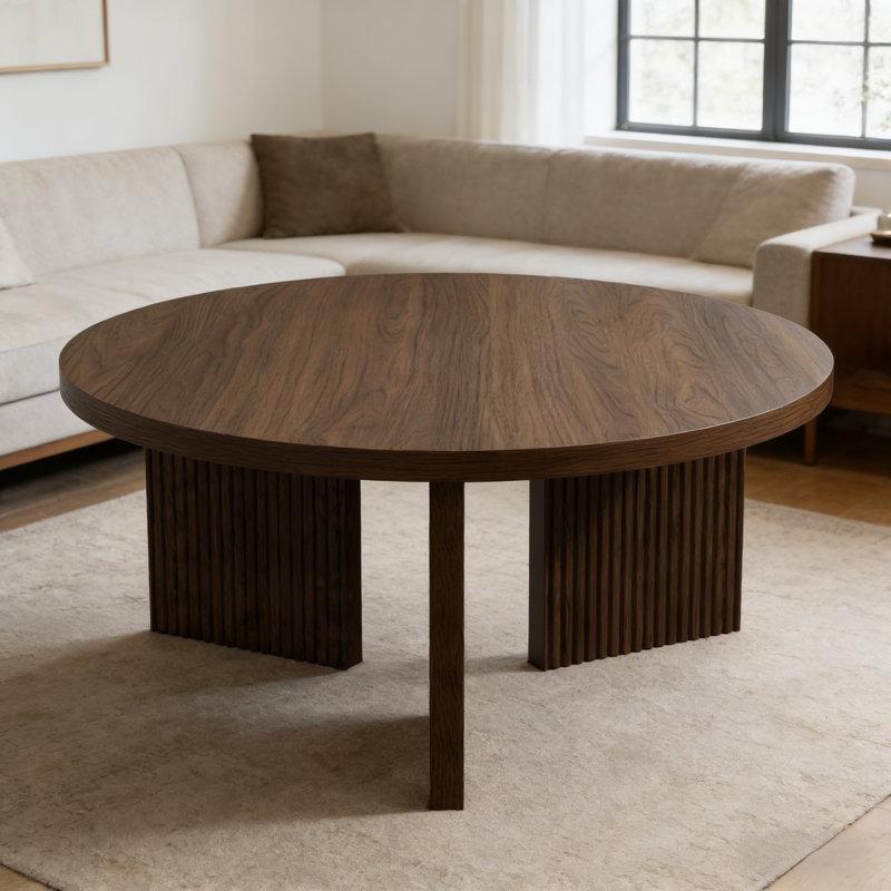 Koyu Kahverengi Yuvarlak Venge Orta Sehpa 89x89x42 cm - 106021