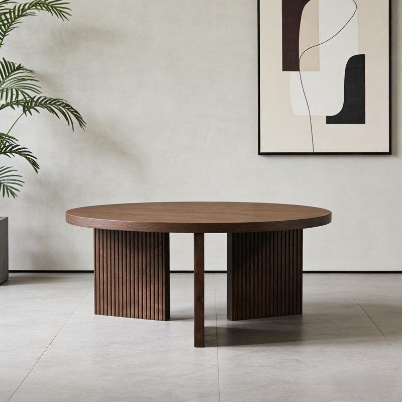 Koyu Kahverengi Yuvarlak Venge Orta Sehpa 89x89x42 cm - 106021