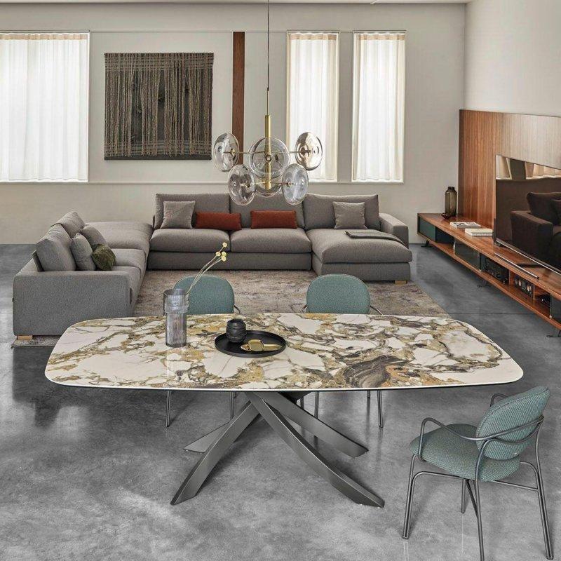 Krem Bej Mermer Masa 200x100x75 cm Gri Metal Ayaklı - 91804