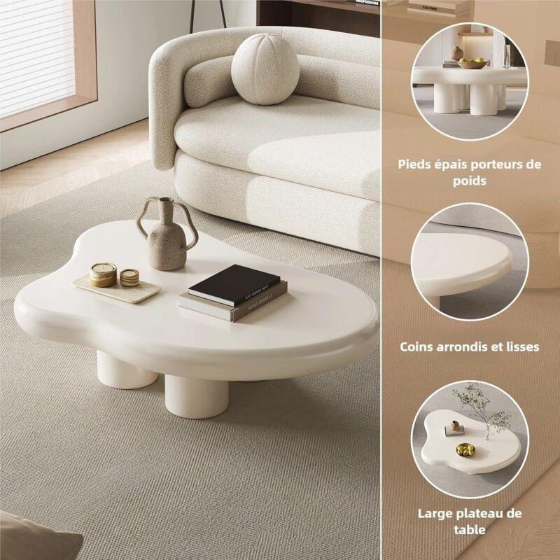 Krem Beyaz Bulut Tasarımlı Endüstriyel Ahşap Orta Sehpa 91x63x39 cm - 103627