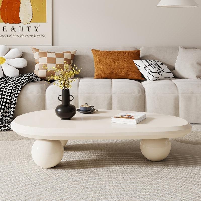 Krem Beyaz Masif Ahşap Fasulye Orta Sehpa 130x80 cm - 104209