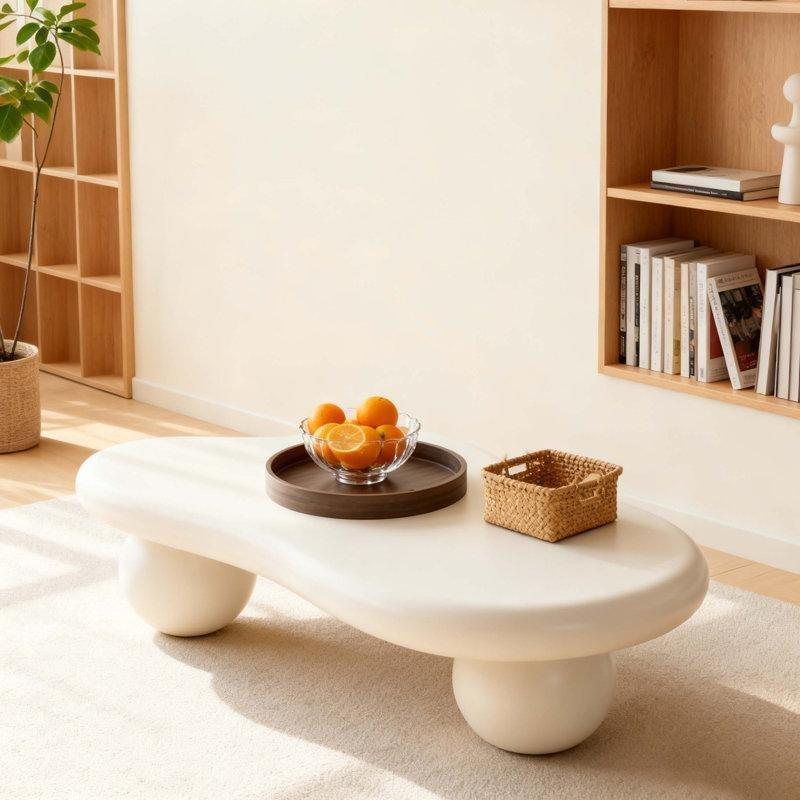 Krem Beyaz MDF Bulut Şekilli Top Ayaklı Orta Sehpa 102x68 cm - 105961