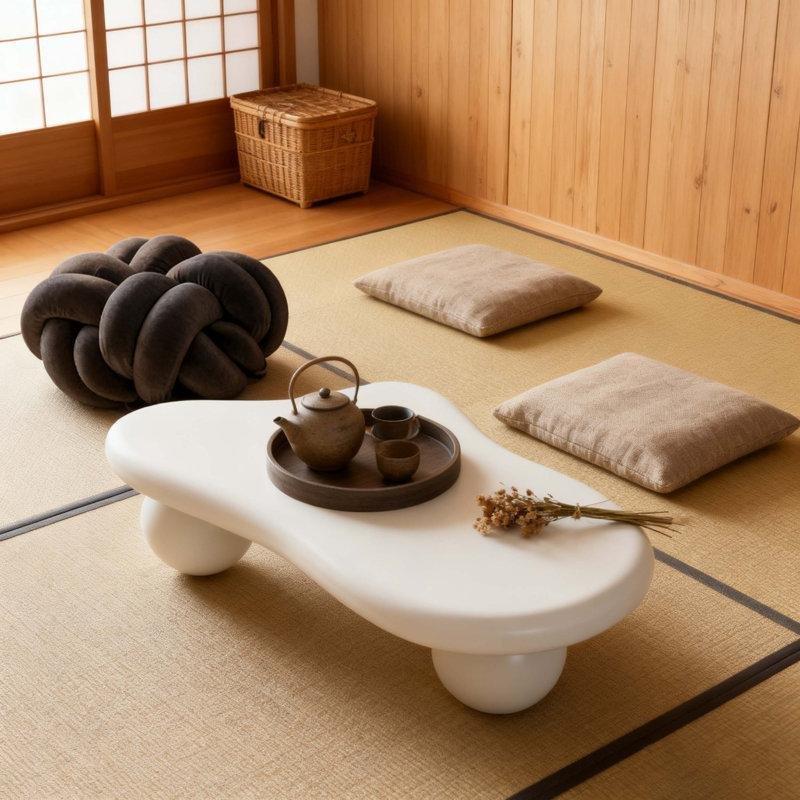 Krem Beyaz MDF Bulut Şekilli Top Ayaklı Orta Sehpa 102x68 cm - 105961