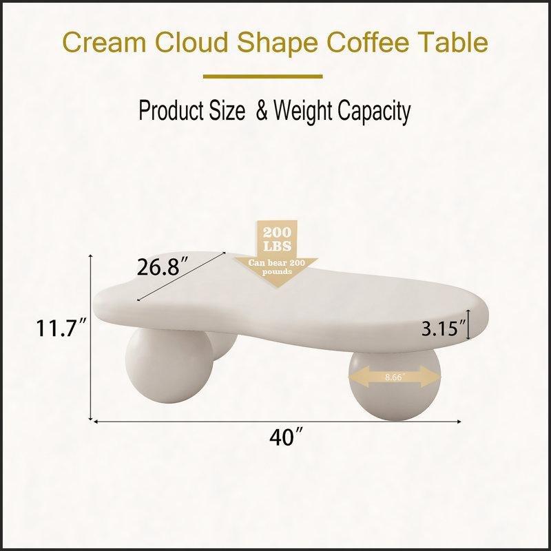 Krem Beyaz Top Ayaklı Orta Sehpa 102x68 cm - 105976