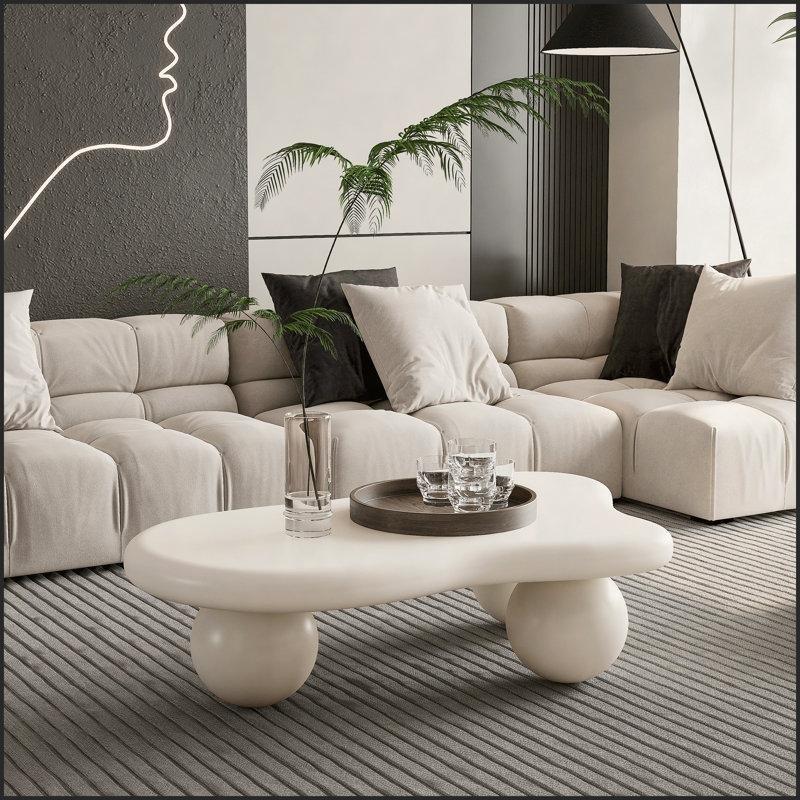 Krem Beyaz Top Ayaklı Orta Sehpa 102x68 cm - 105976