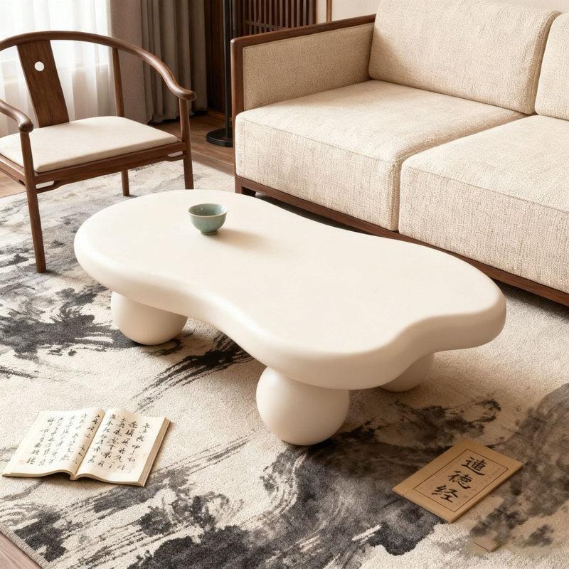 Krem Beyaz Top Ayaklı Orta Sehpa 102x68 cm - 105985