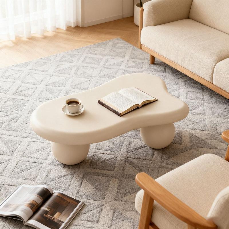 Krem Beyaz Top Ayaklı Orta Sehpa 102x68 cm - 105985