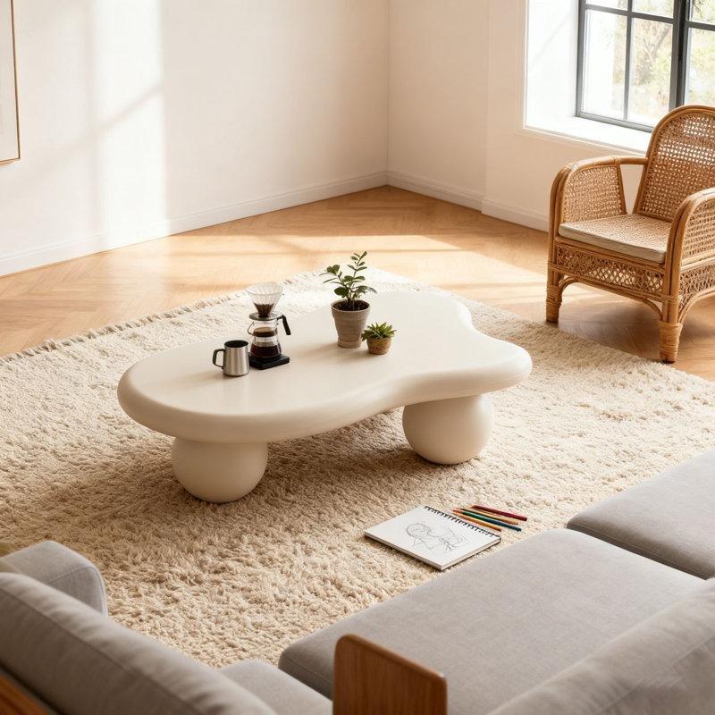 Krem Beyaz Top Ayaklı Orta Sehpa 102x68 cm - 105985