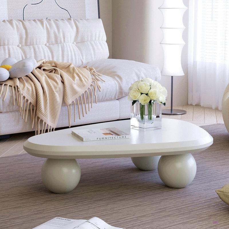 Krem Beyaz Top Ayaklı Orta Sehpa 98x65 cm - 105949