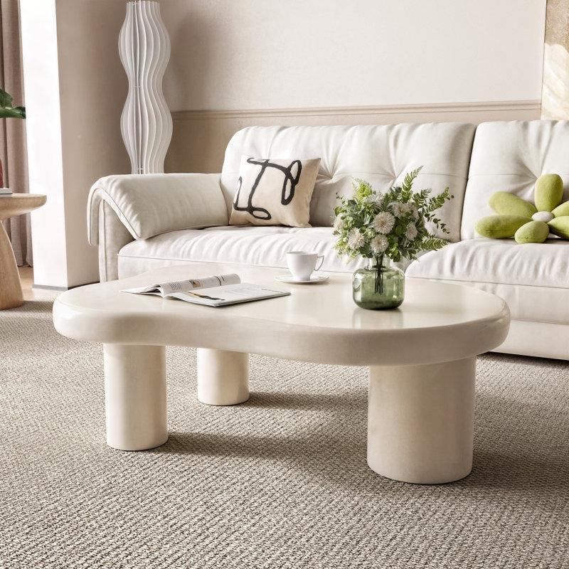 Krem Bulut Tasarımlı Fasulye Orta Sehpa 42 cm Yükseklik 87 cm Genişlik 125 cm Derinlik Endüstriyel Ahşap - 104191