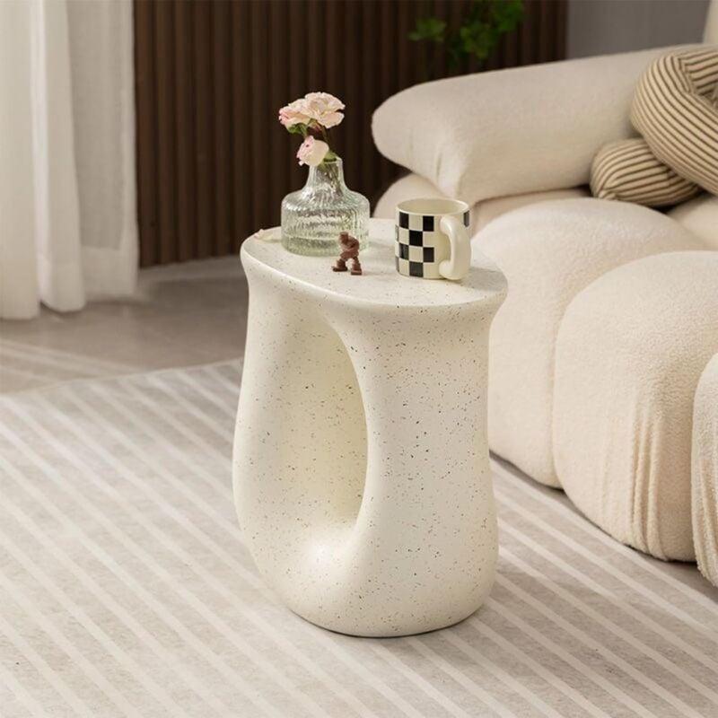 Krem Magnezyum Oksit Beton U Şekilli Yan Sehpa-43x33x45 cm - 112350