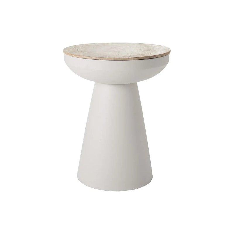 Krem Metal ve Masif Mango Ağacı Orta Sehpa 40x52 cm - 102153