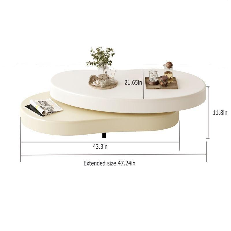 Krem Rengi Dönerli Açılabilir Orta Sehpa 110x55 cm - 104452