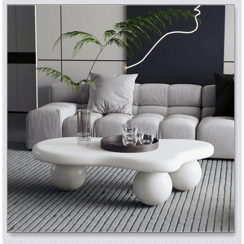 Krem Rengi Top Ayaklı Orta Sehpa 101 cm Bulut Tasarım - 105973