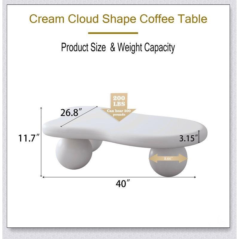 Krem Rengi Top Ayaklı Orta Sehpa 101 cm Bulut Tasarım - 105973